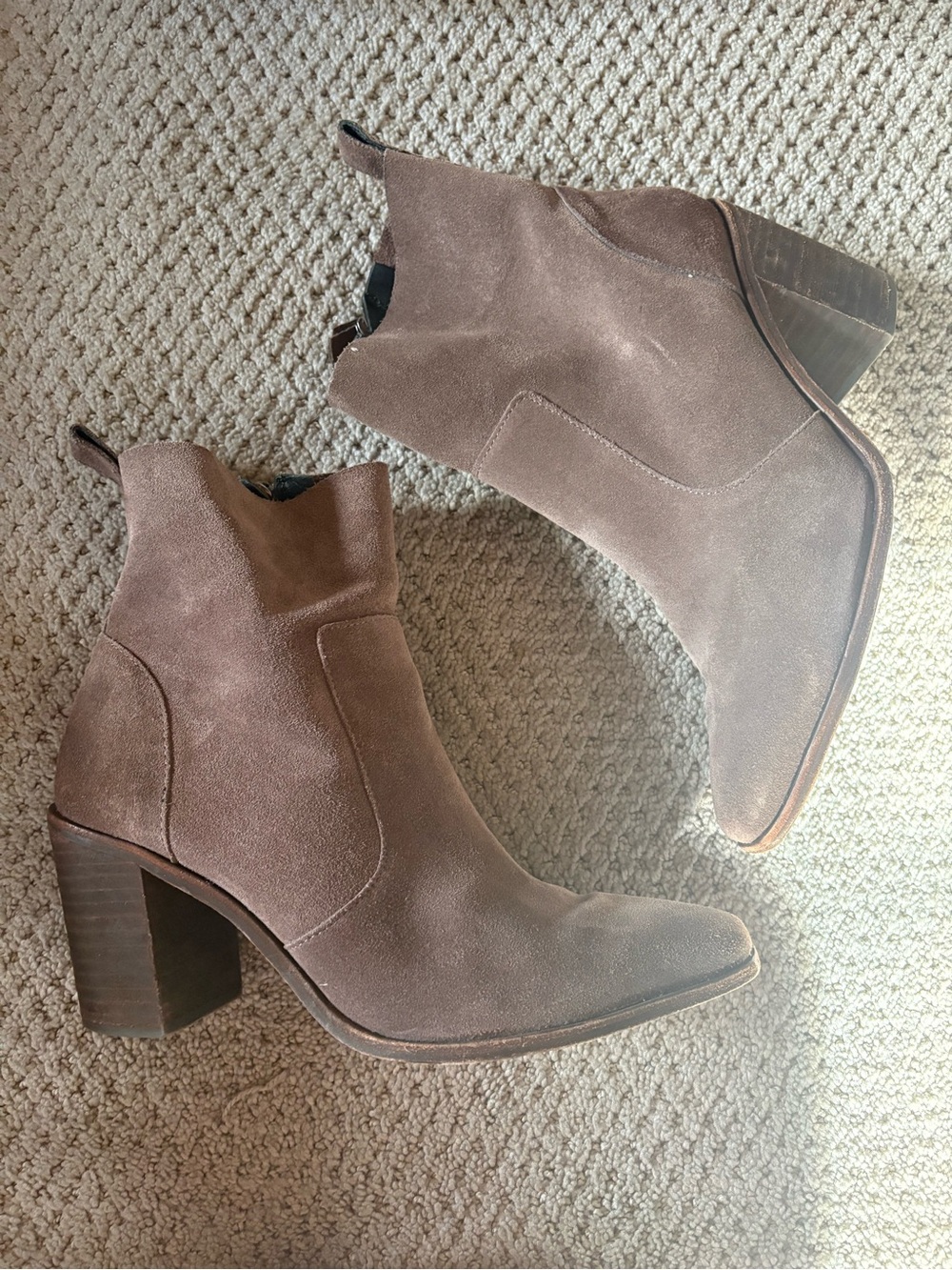 ANTONIO MELANI Brown Suede Block Heel Ankle Bootie